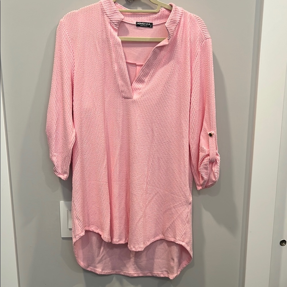 HEIMISH USA Pink 3/4 Sleeve High Low Tunic